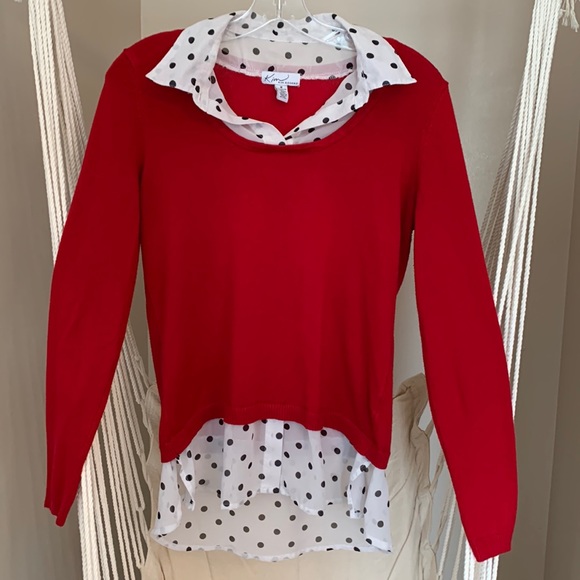 Kim Rogers Sweaters - Kim Rogers- Medium- Red Sweater w/ black & white dots